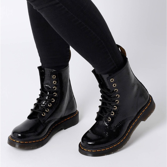 Dr. Martens 1460 Distressed Patent Black Lace Up Boots - Picture 12 of 12